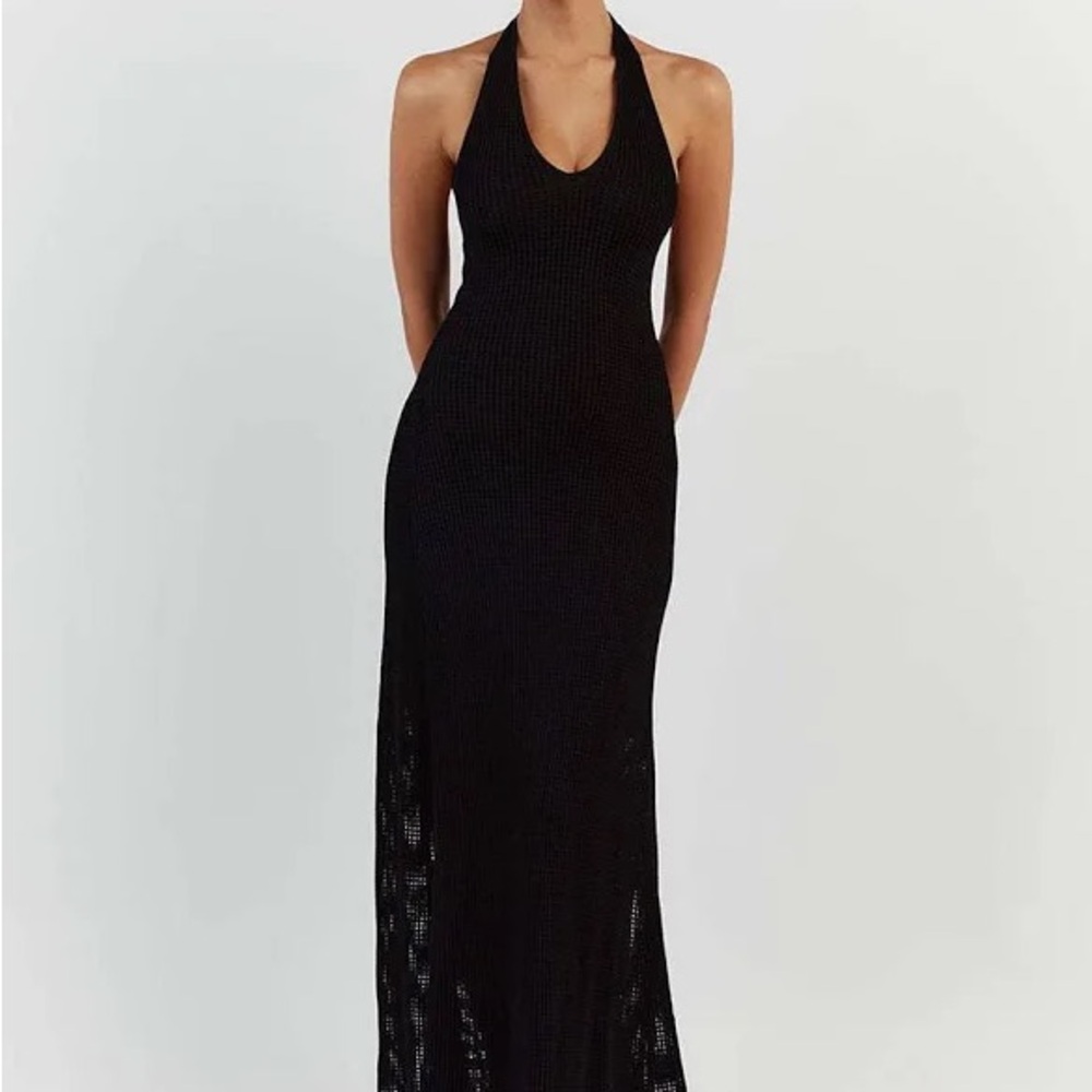 Dissh OPHELIA BLACK CROCHET HALTER DRESS